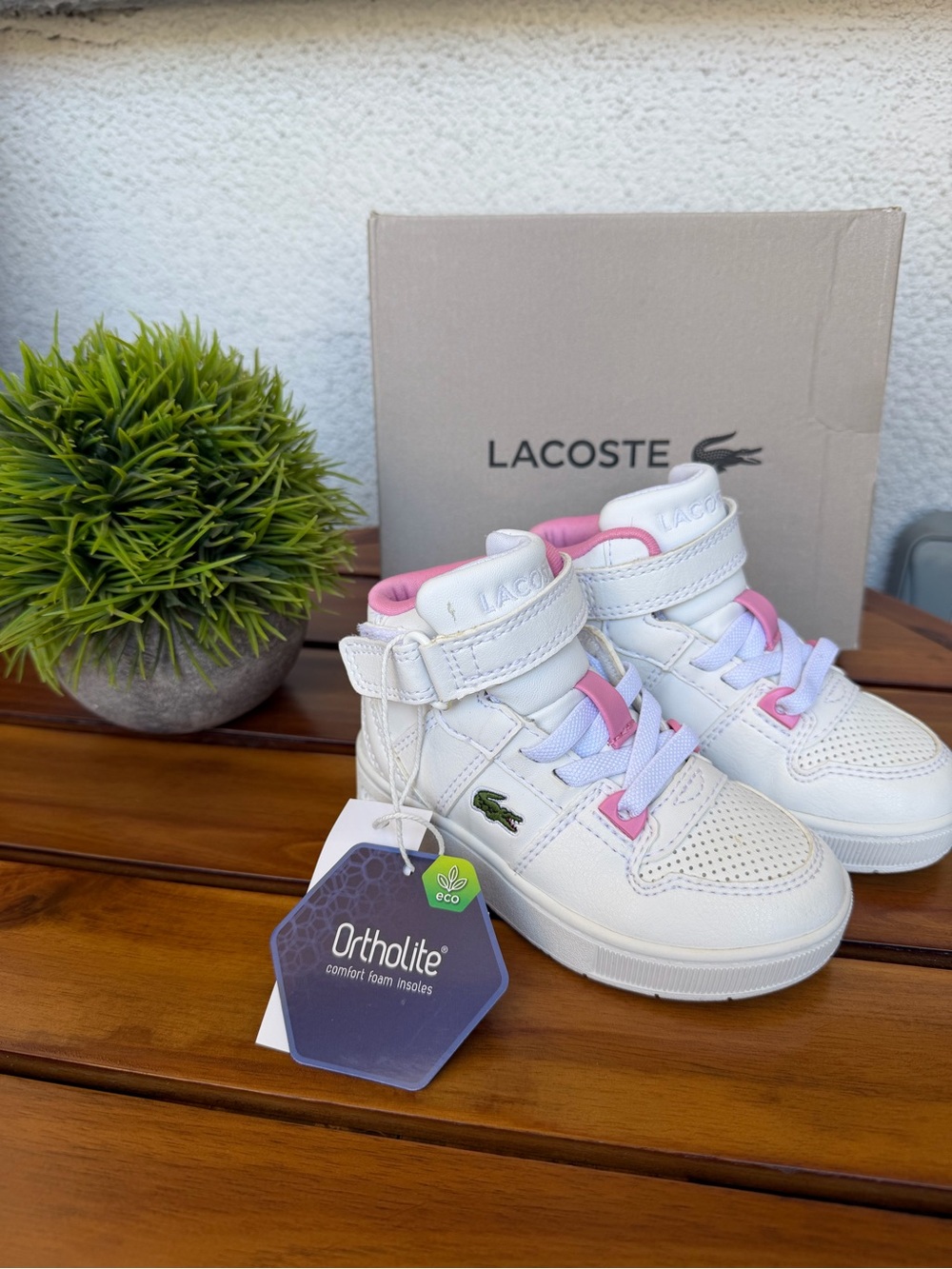 Lacoste Kids White and Pink High-Top Sneakers